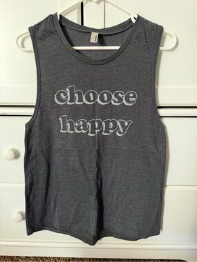 Choose Happy Graphic Muscle Tank - Gray